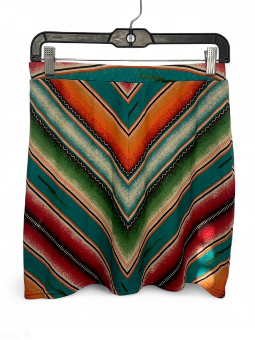 Double D Ranch Western Chevron Serape Mini Skirt - Teal, Orange & Red